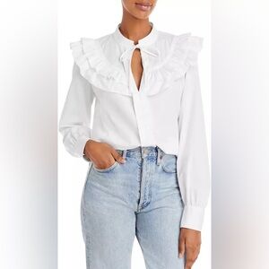 10 Crosby Derek Lam Renee long sleeve ruffle blouse in white cotton poplin Sz 8
